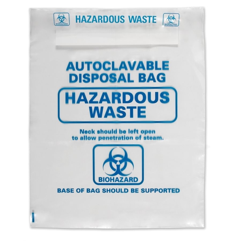 ล้างถุงขยะอันตรายทางชีวภาพทิ้ง PP 138 องศาพร้อมตัวบ่งชี้ Autoclave