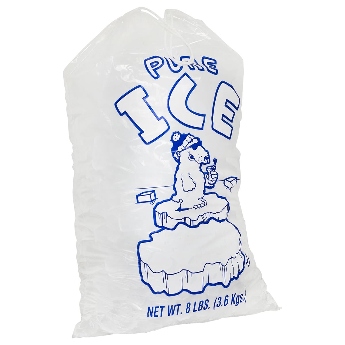 ถุงน้ำแข็ง PE Gravure แบบใช้แล้วทิ้งขนาด 8 ปอนด์พร้อมสายรัด