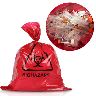 PP สีแดง 135 องศา Biohazard ถุงพลาสติก Autoclave สำหรับการแพทย์