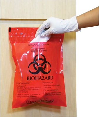 LDPE ถุงแดงขยะชีวการแพทย์พร้อมเทปกาวสองชั้น
