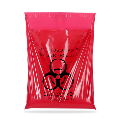 สีแดง Self Seal ขยะอันตรายทางชีวภาพ การดูแลสุขภาพ กระเป๋า Autoclave ด้วยสายสับ
