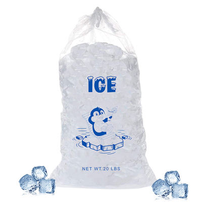 20lb LDPE ถุงน้ำแข็งพลาสติกทนทานตราประทับความร้อนพร้อมสายรัดปิด